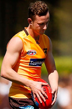 AFL 2015 Training - Hawthorn 011015 MELBOURNE, AUSTRALIA - OCTOBER 1: Billy Hartung of the Hawks looks on during the Hawthorn Hawks Grand Final training session at the Ricoh Centre, Melbourne on October 1, 2015. (Photo: Michael Willson/AFL Media)
